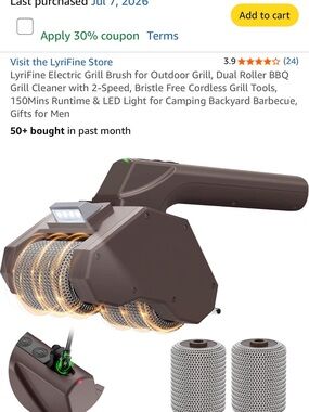 Electric Cordless Grill Brush with LED Light - Brown